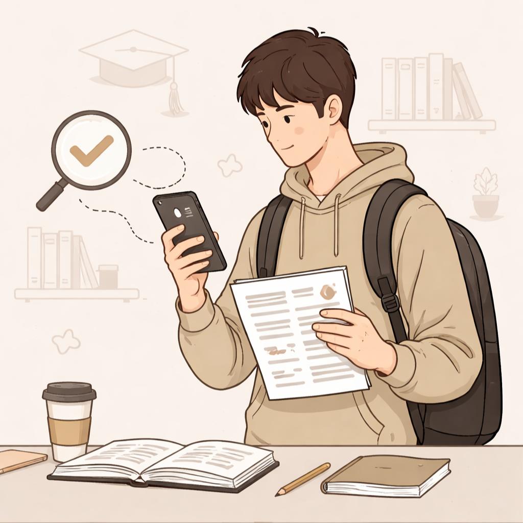 student analyzing documents on a smartphone